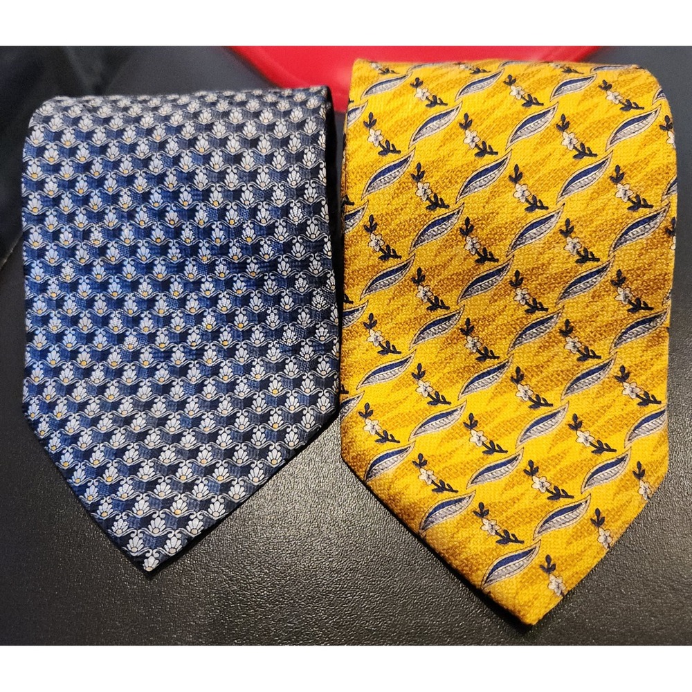 Christian Dior Monsieur Vintage Silk Tie Lot 2 Floral Navy Blue Yellow Canada